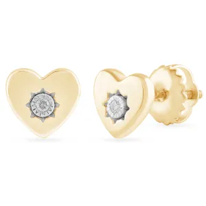 Diamond Set Heart Stud Earrings in 9ct Yellow Gold