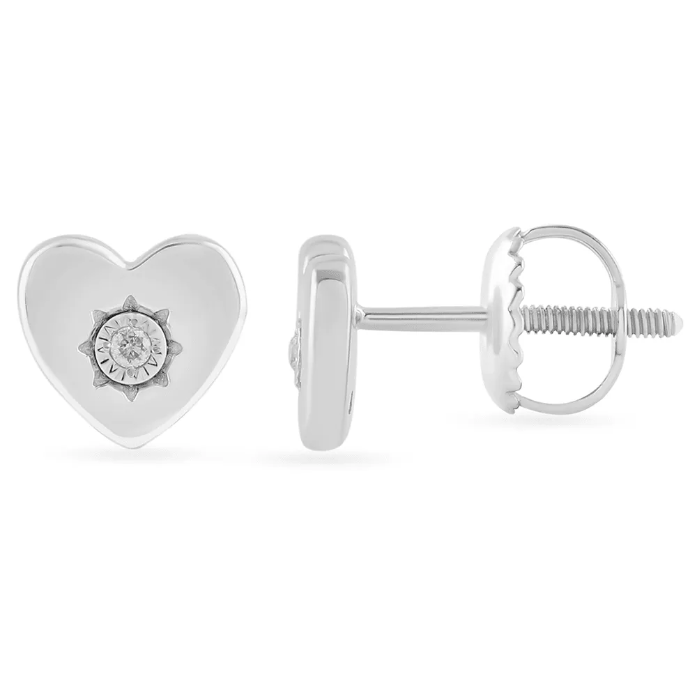 Diamond Set Heart Stud Earrings in Sterling Silver