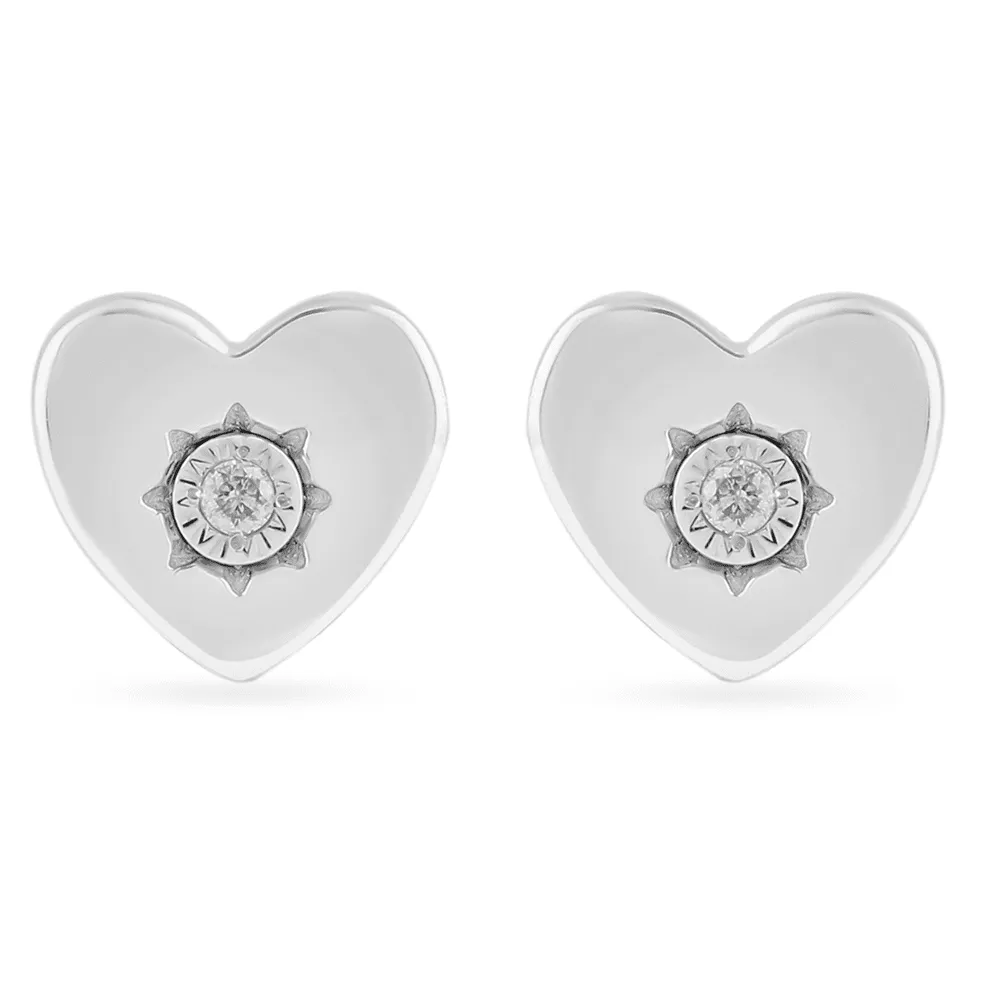 Diamond Set Heart Stud Earrings in Sterling Silver