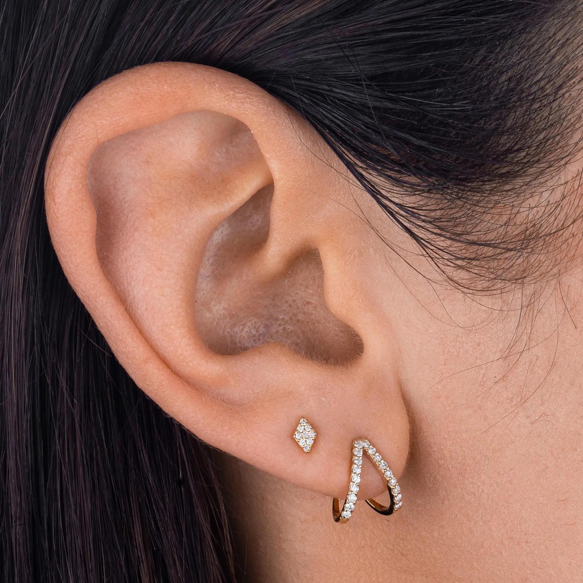 Diamond Shape Stud Earring 14K