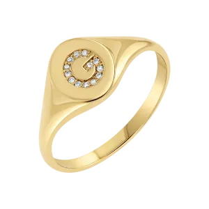 Diamond Signet Initial Letter Ring