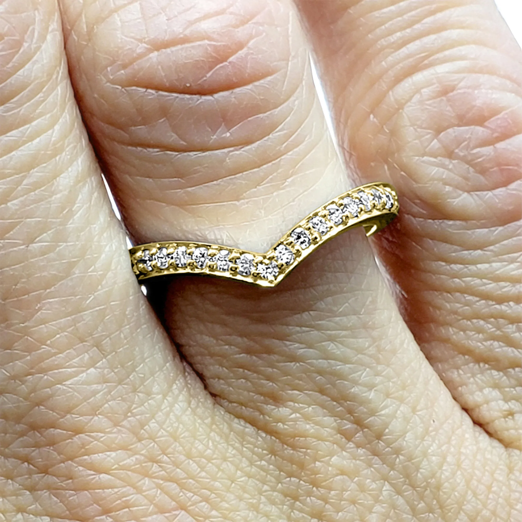 Diamond V Ring Enhancer 14k Yellow Gold 14k White Gold 14k Rose Gold Stackable Chevron Shadow Band