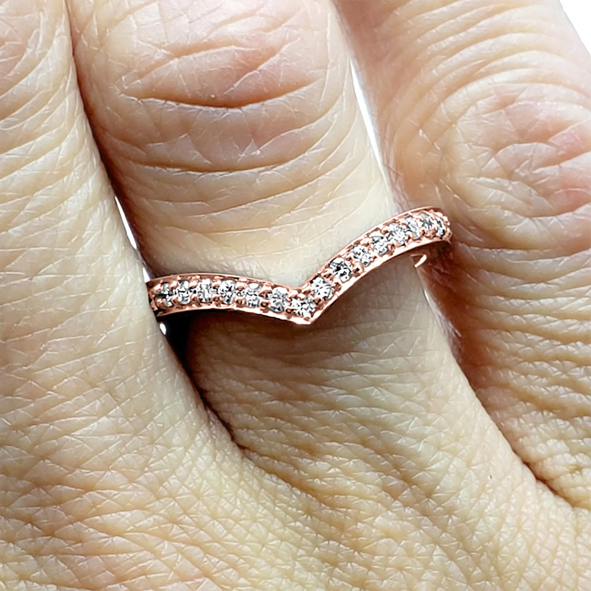 Diamond V Ring Enhancer 14k Yellow Gold 14k White Gold 14k Rose Gold Stackable Chevron Shadow Band