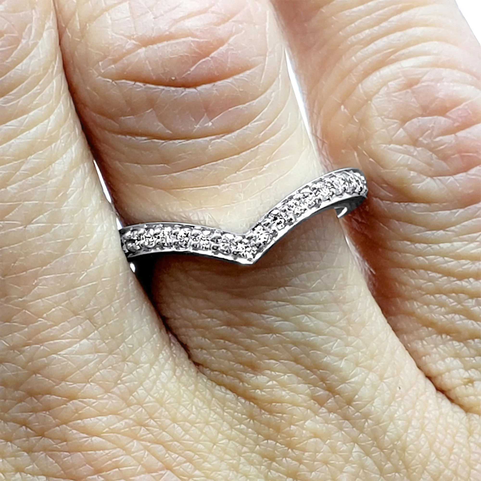 Diamond V Ring Enhancer 14k Yellow Gold 14k White Gold 14k Rose Gold Stackable Chevron Shadow Band