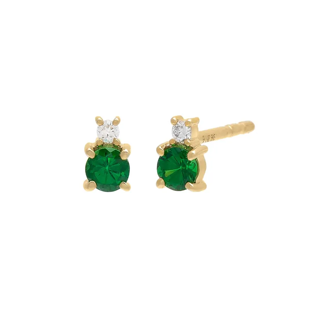 Diamond X Gemstone Stud Earring 14K