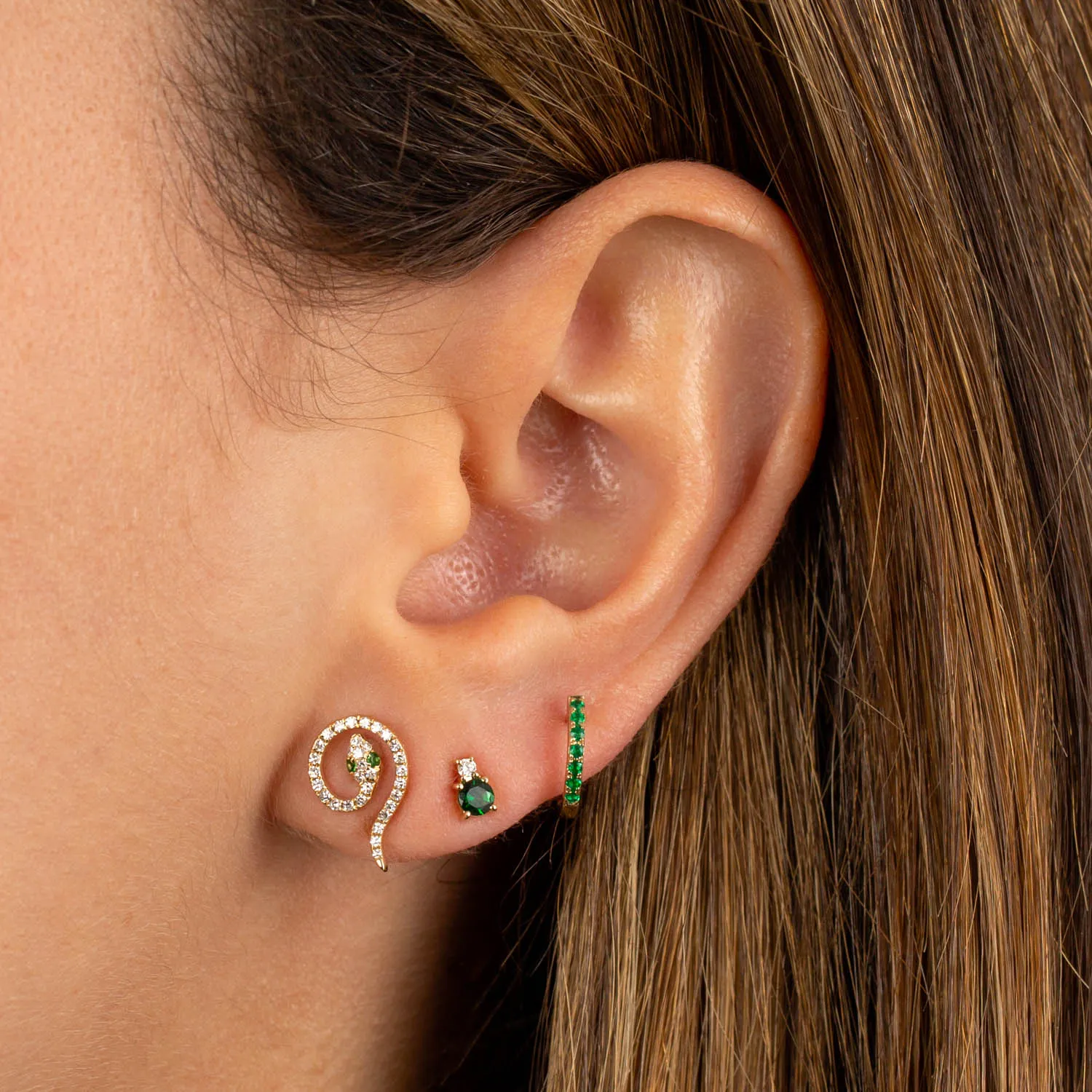 Diamond X Gemstone Stud Earring 14K
