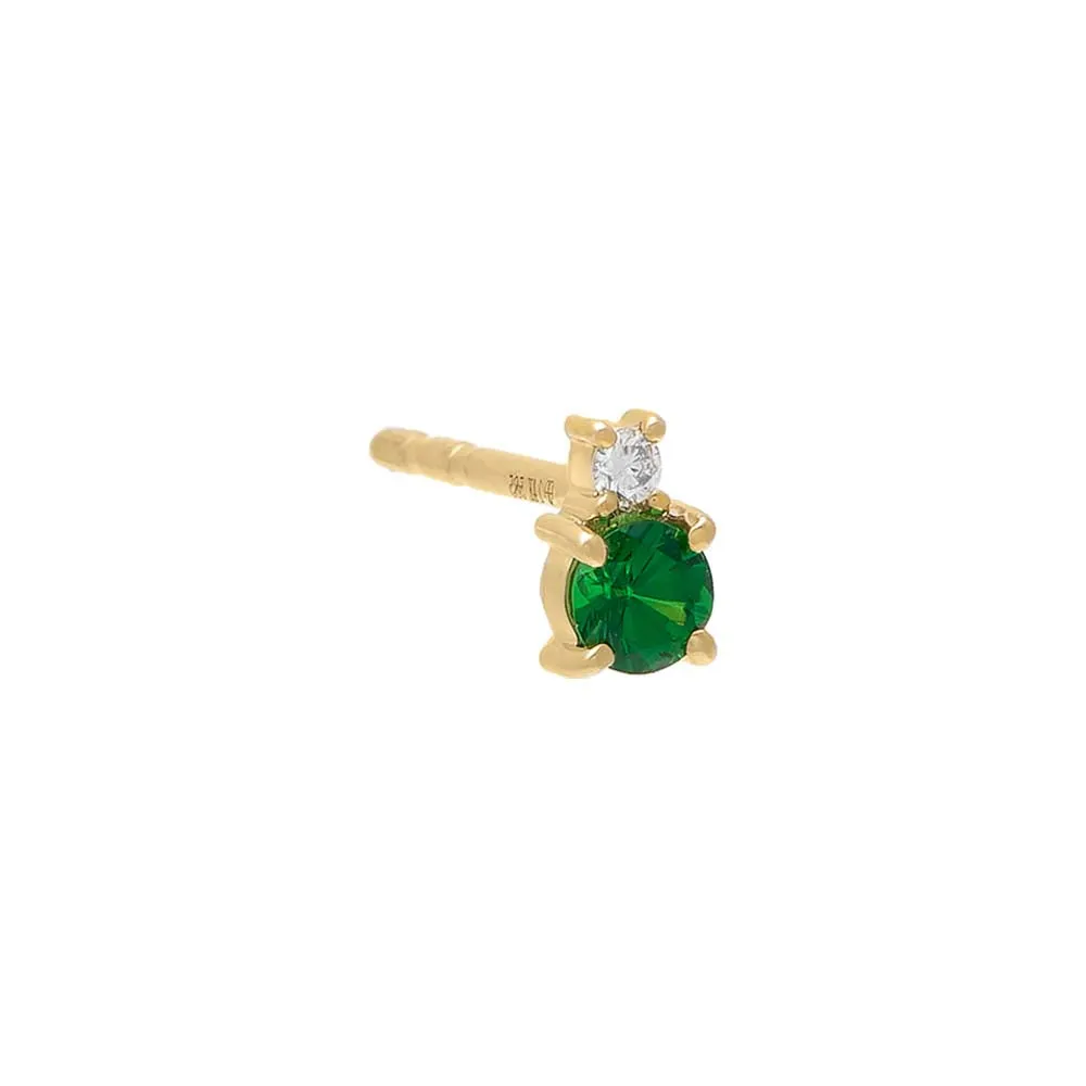 Diamond X Gemstone Stud Earring 14K
