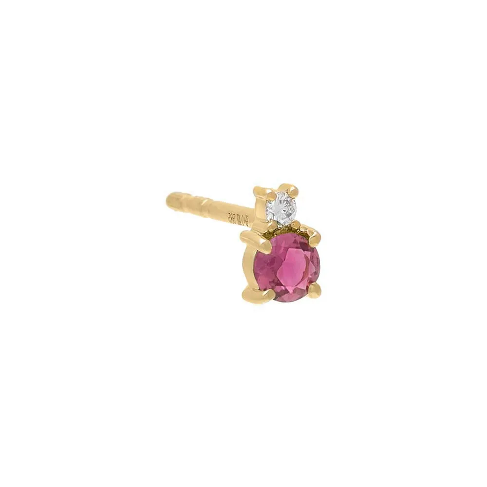 Diamond X Gemstone Stud Earring 14K