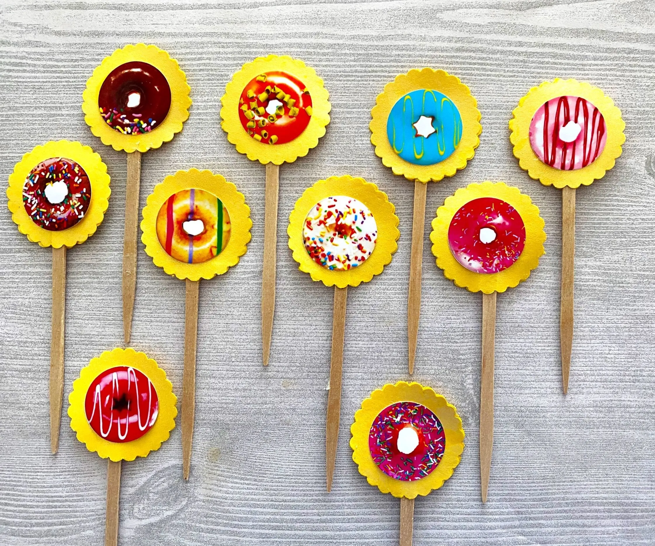 Donut Themed Cupcake Toppers, Set of 10