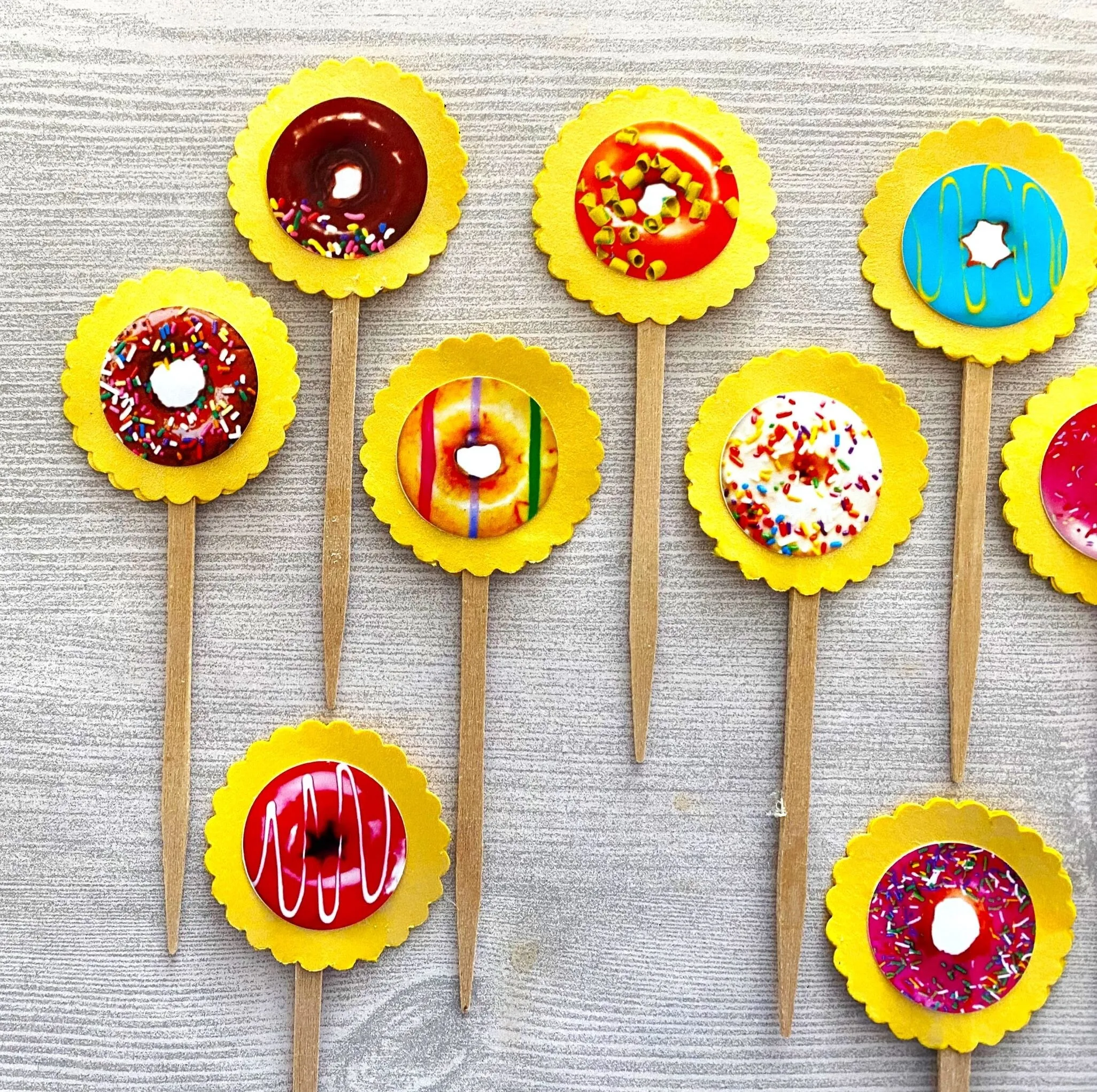Donut Themed Cupcake Toppers, Set of 10