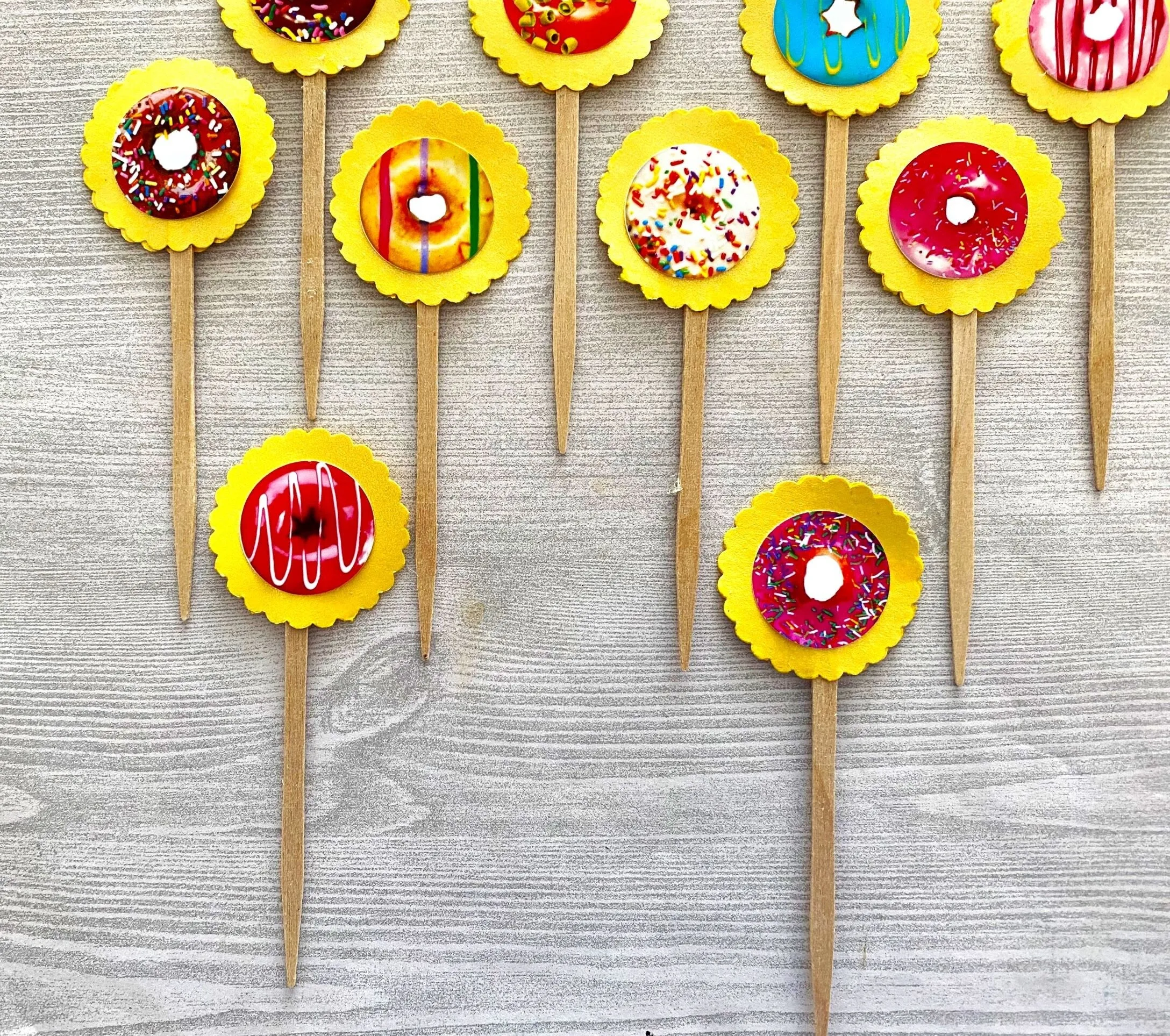 Donut Themed Cupcake Toppers, Set of 10