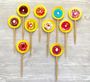 Donut Themed Cupcake Toppers, Set of 10
