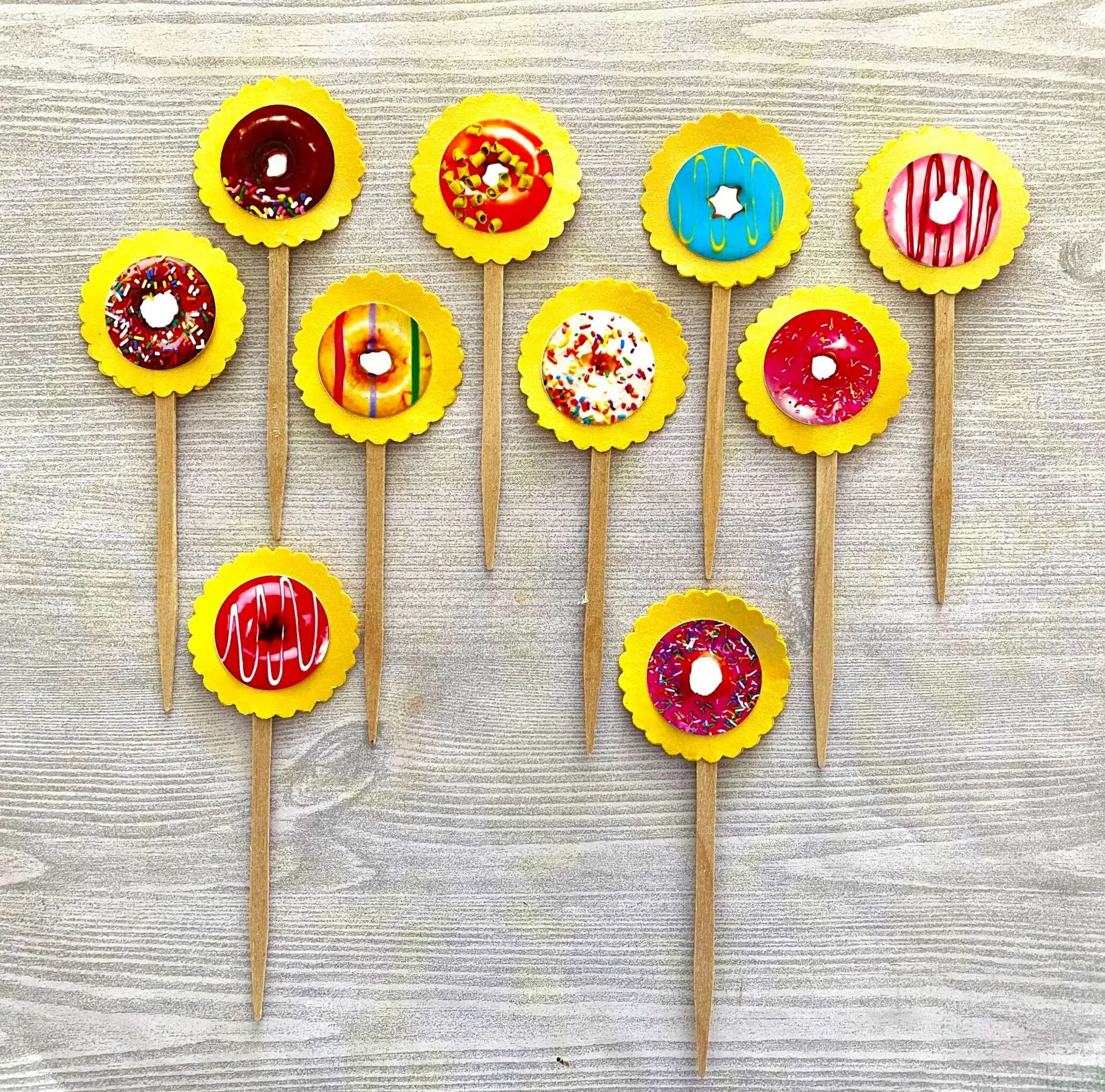 Donut Themed Cupcake Toppers, Set of 10
