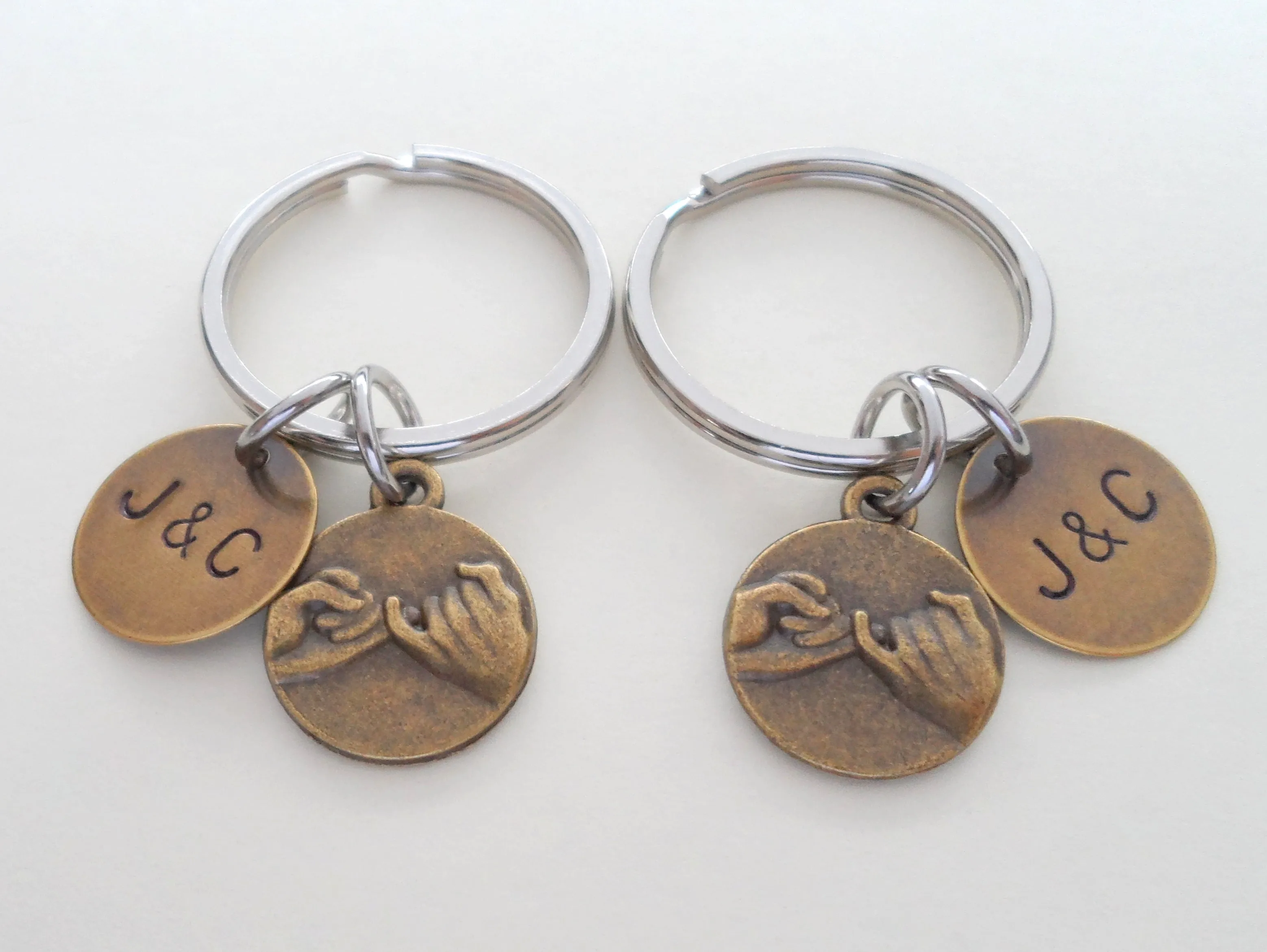 Double Bronze Pinky Promise Charm Keychains; Couple Keychains, Promise Gift