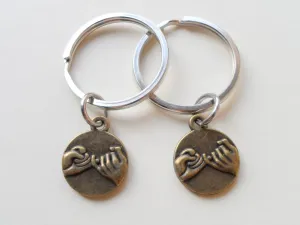 Double Bronze Pinky Promise Charm Keychains; Couple Keychains, Promise Gift