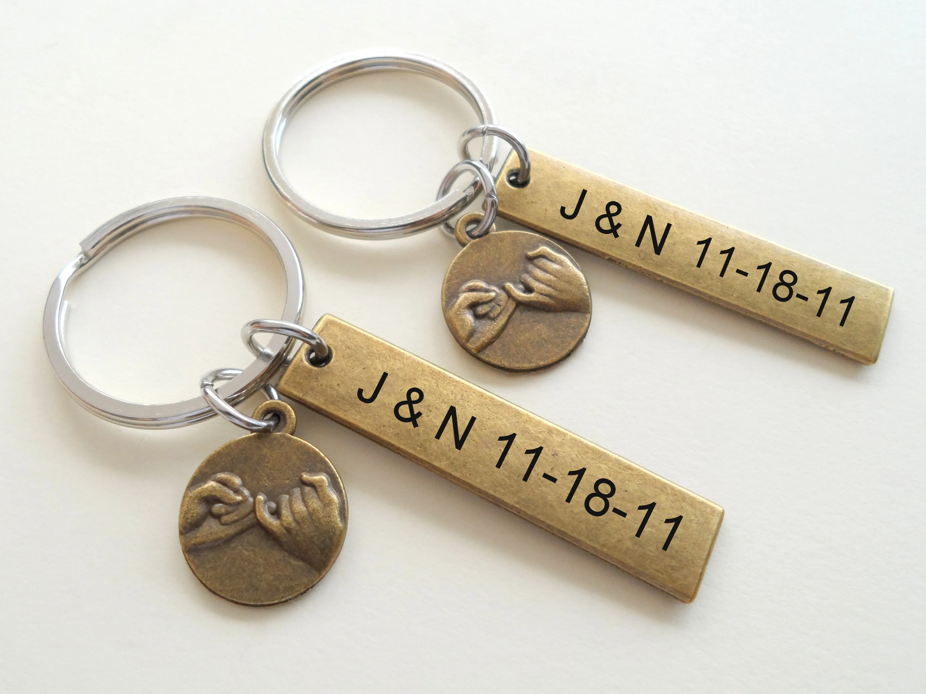 Double Bronze Pinky Promise Charm Keychains; Couple Keychains, Promise Gift