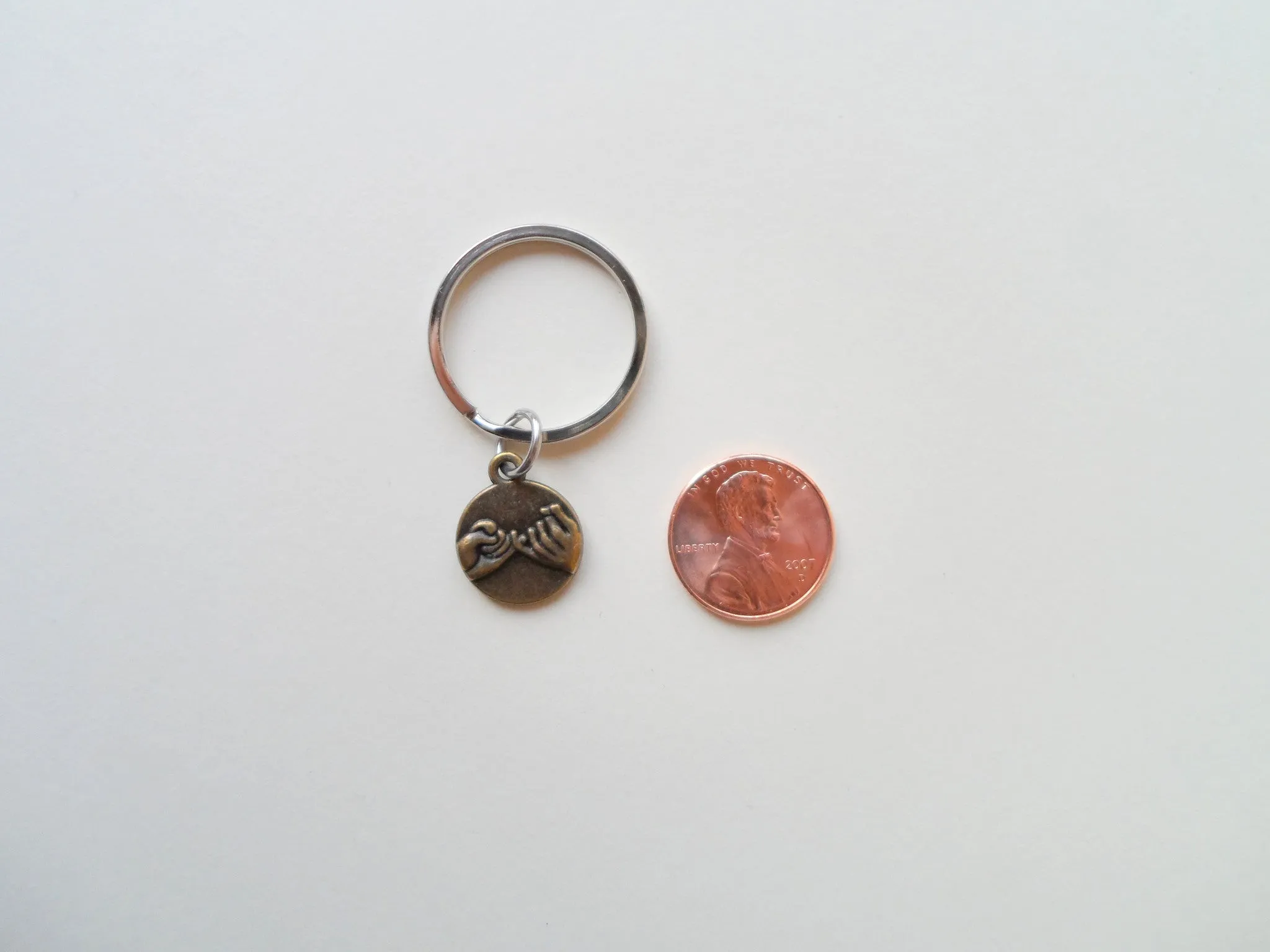 Double Bronze Pinky Promise Charm Keychains; Couple Keychains, Promise Gift