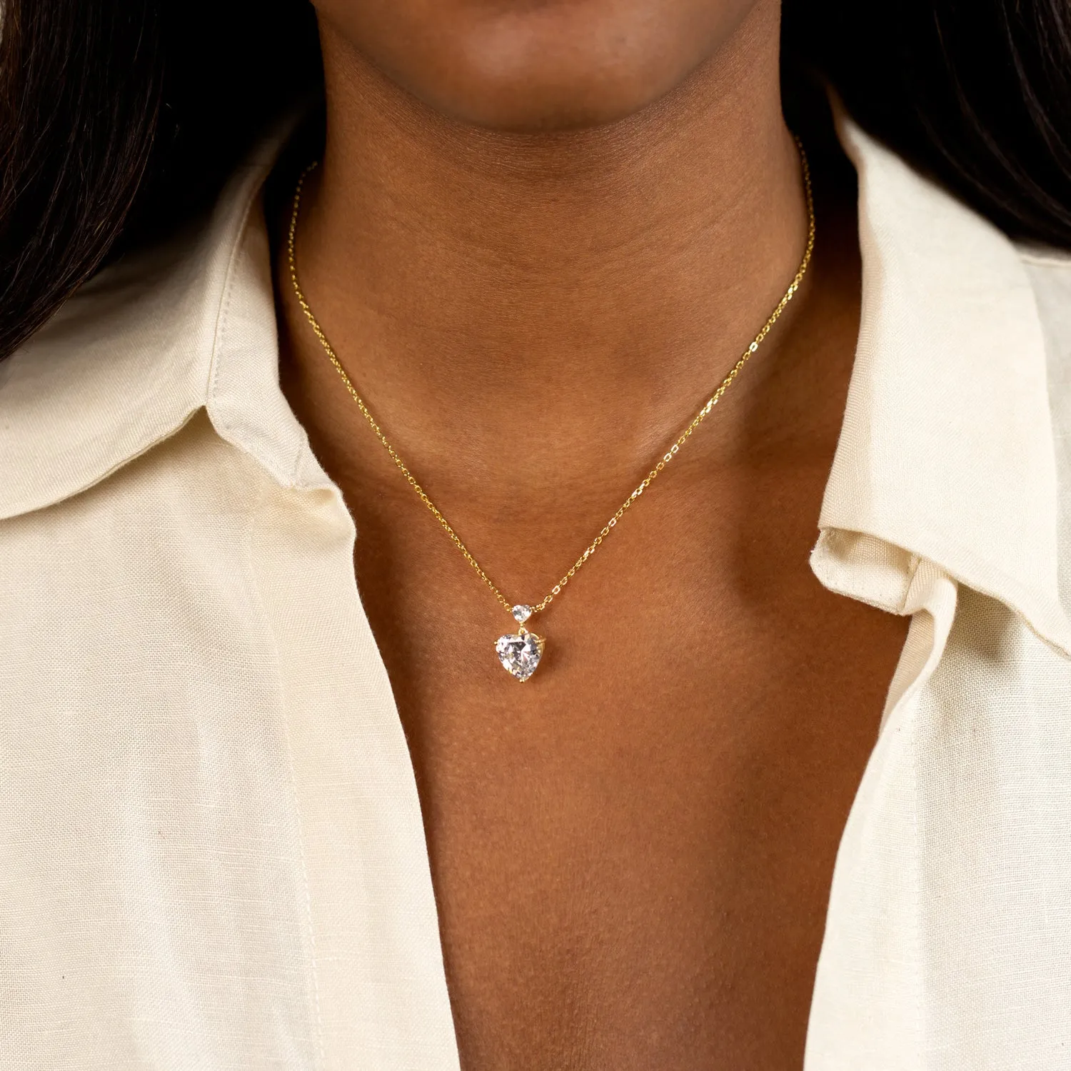 Double Heart CZ Necklace