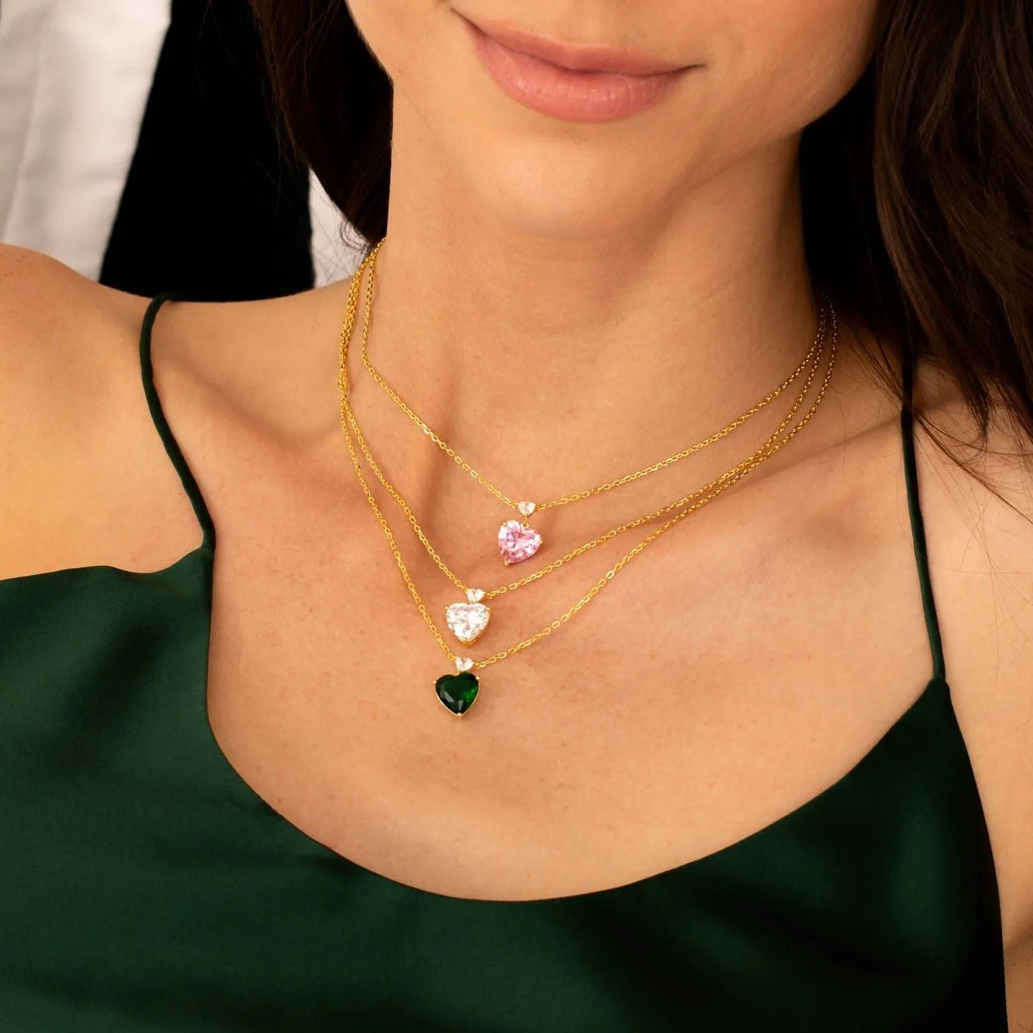 Double Heart CZ Necklace
