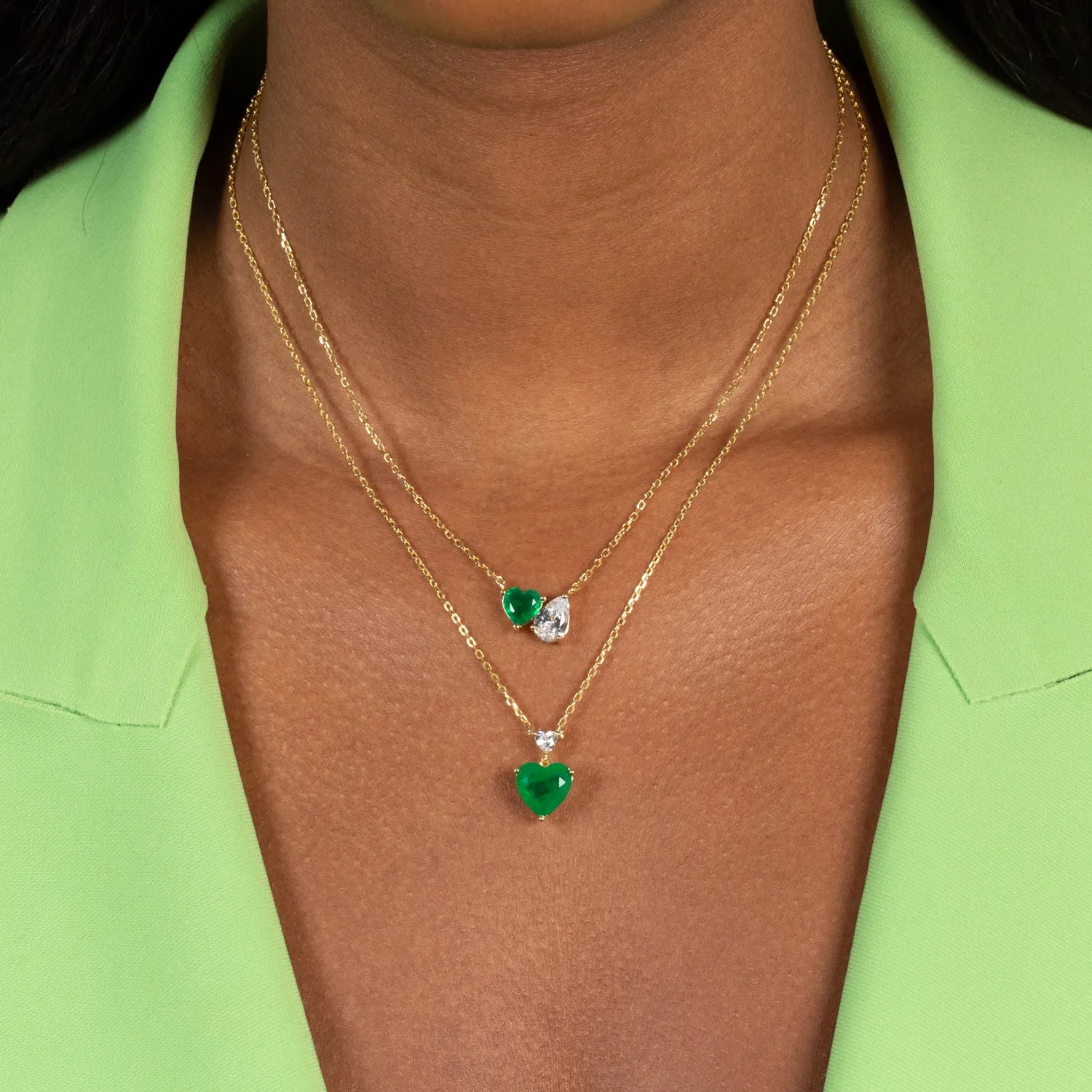 Double Heart CZ Necklace