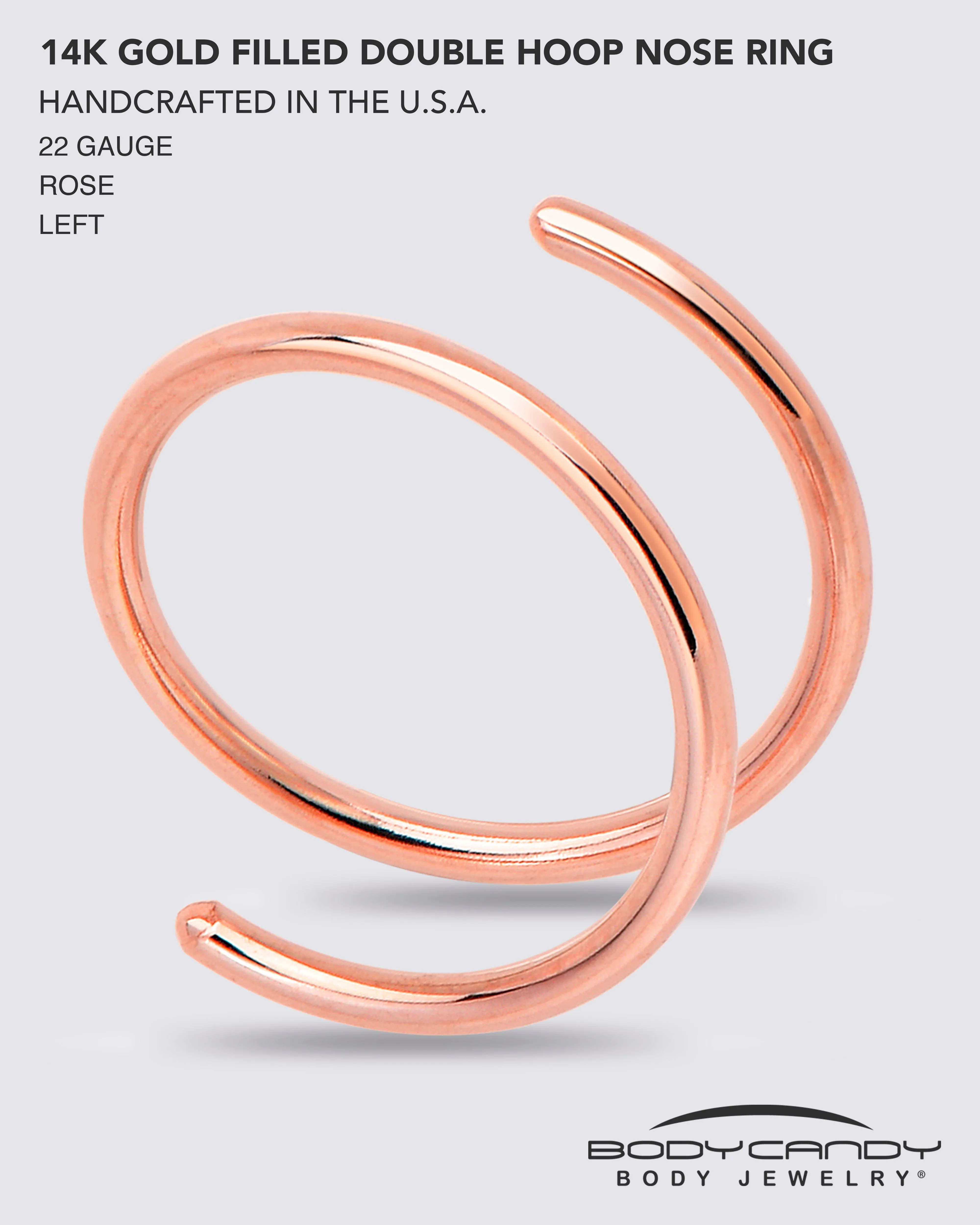 Double Hoop Nose 14k Rose Gold Filled Spiral Nose Ring 20 Gauge 8mm Left