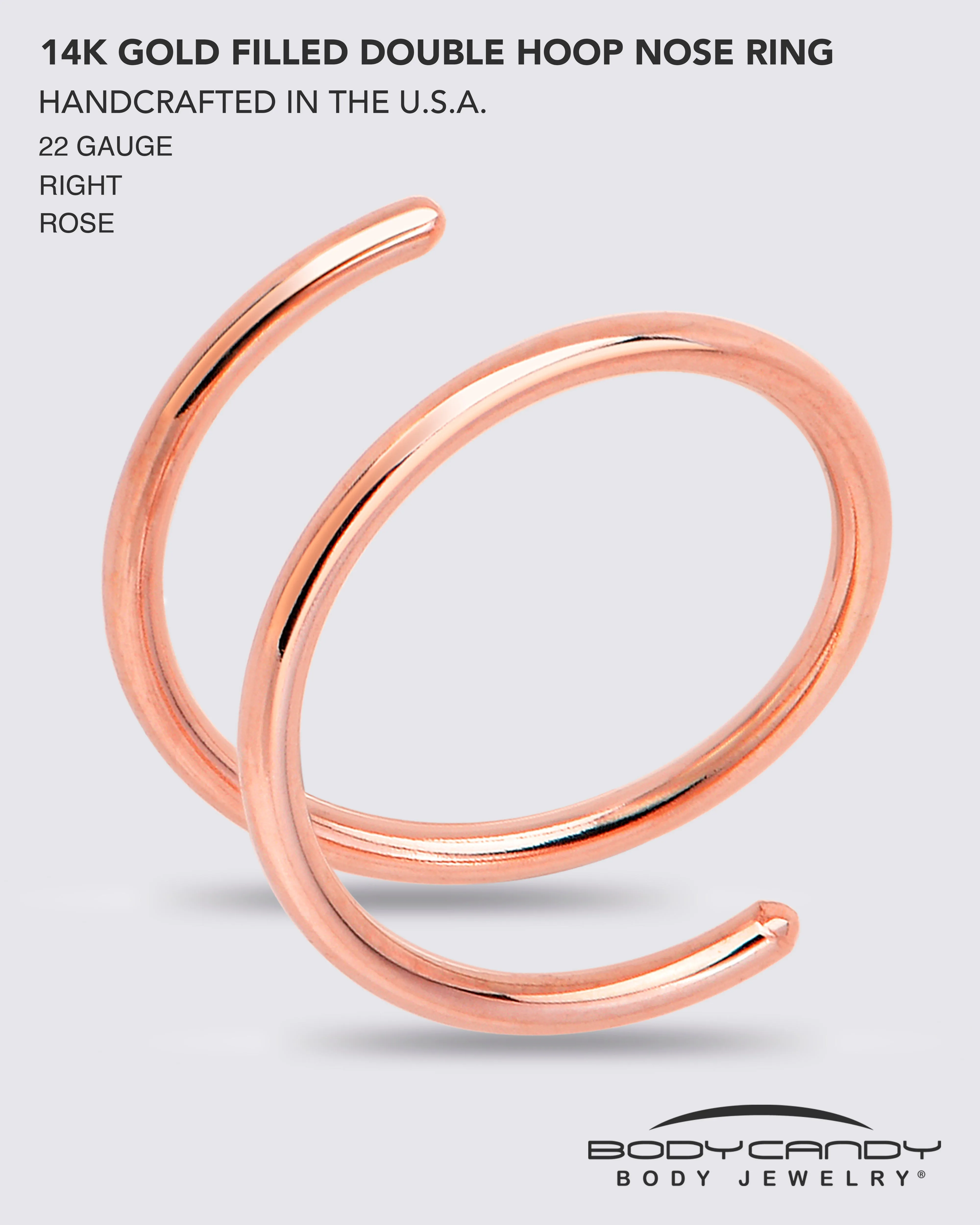 Double Hoop Nose 14k Rose Gold Filled Spiral Nose Ring 20 Gauge 8mm Right