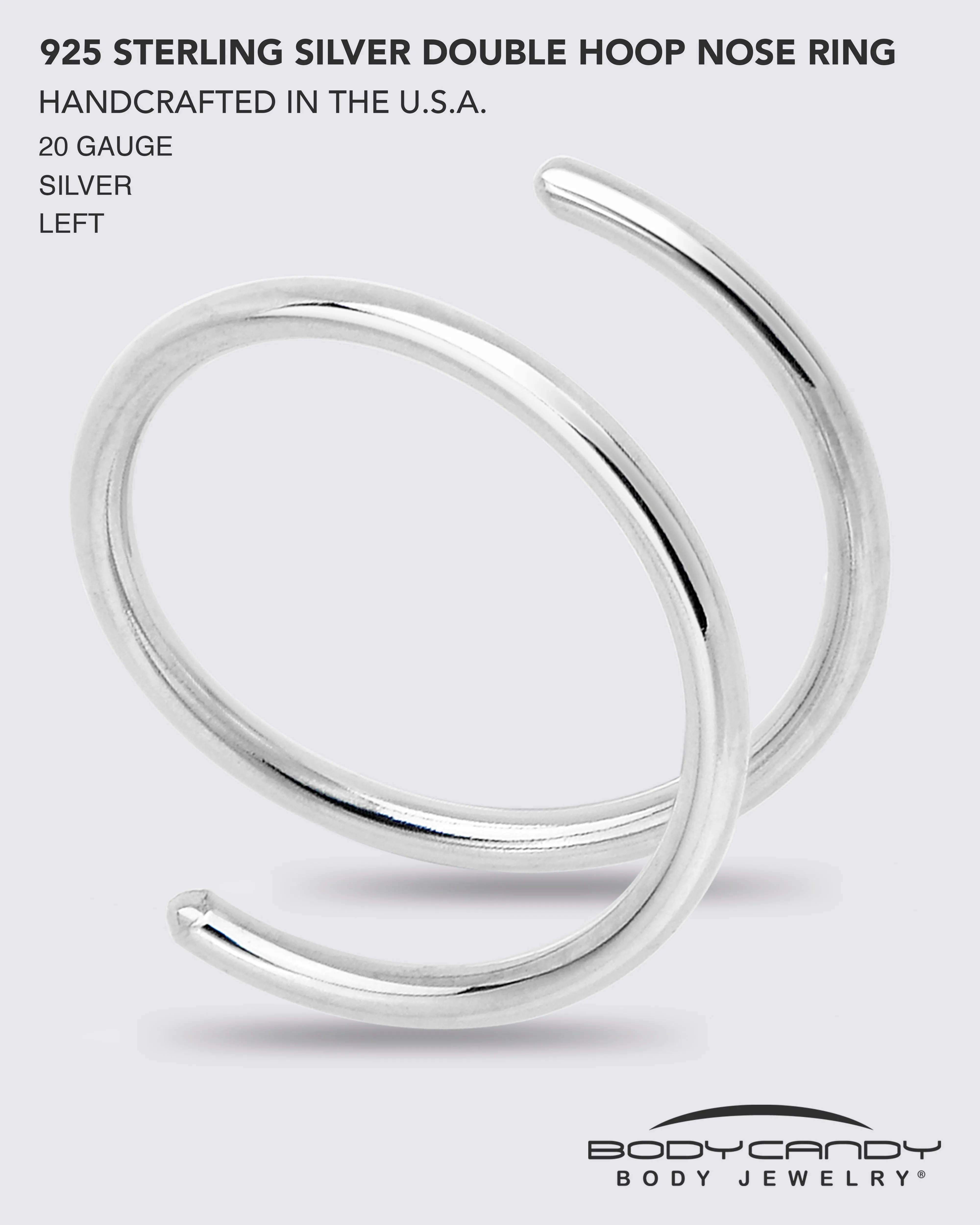 Double Hoop Nose 925 Sterling Silver Spiral Nose Ring 20 Gauge 8mm Left