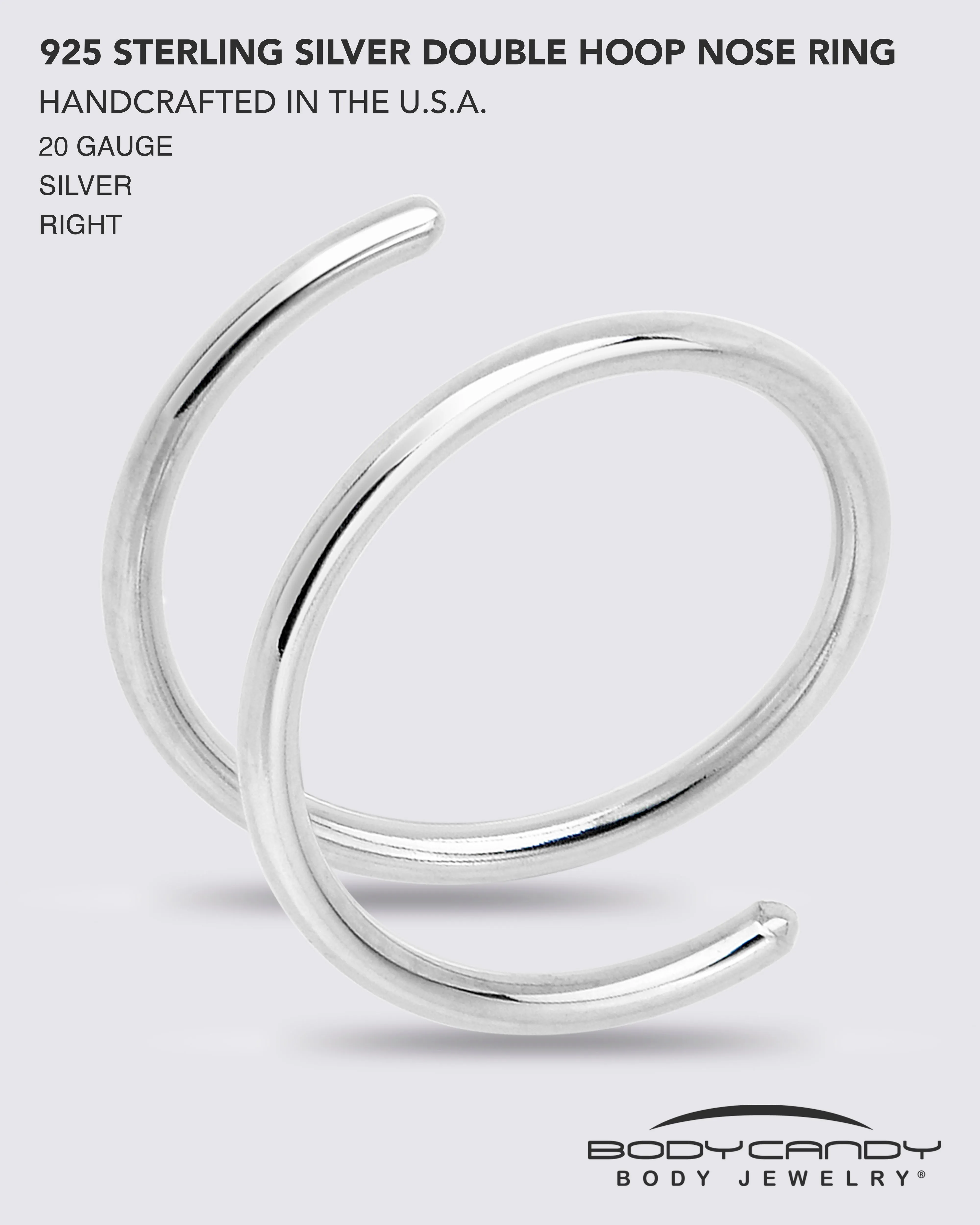 Double Hoop Nose 925 Sterling Silver Spiral Nose Ring 20 Gauge 8mm Right