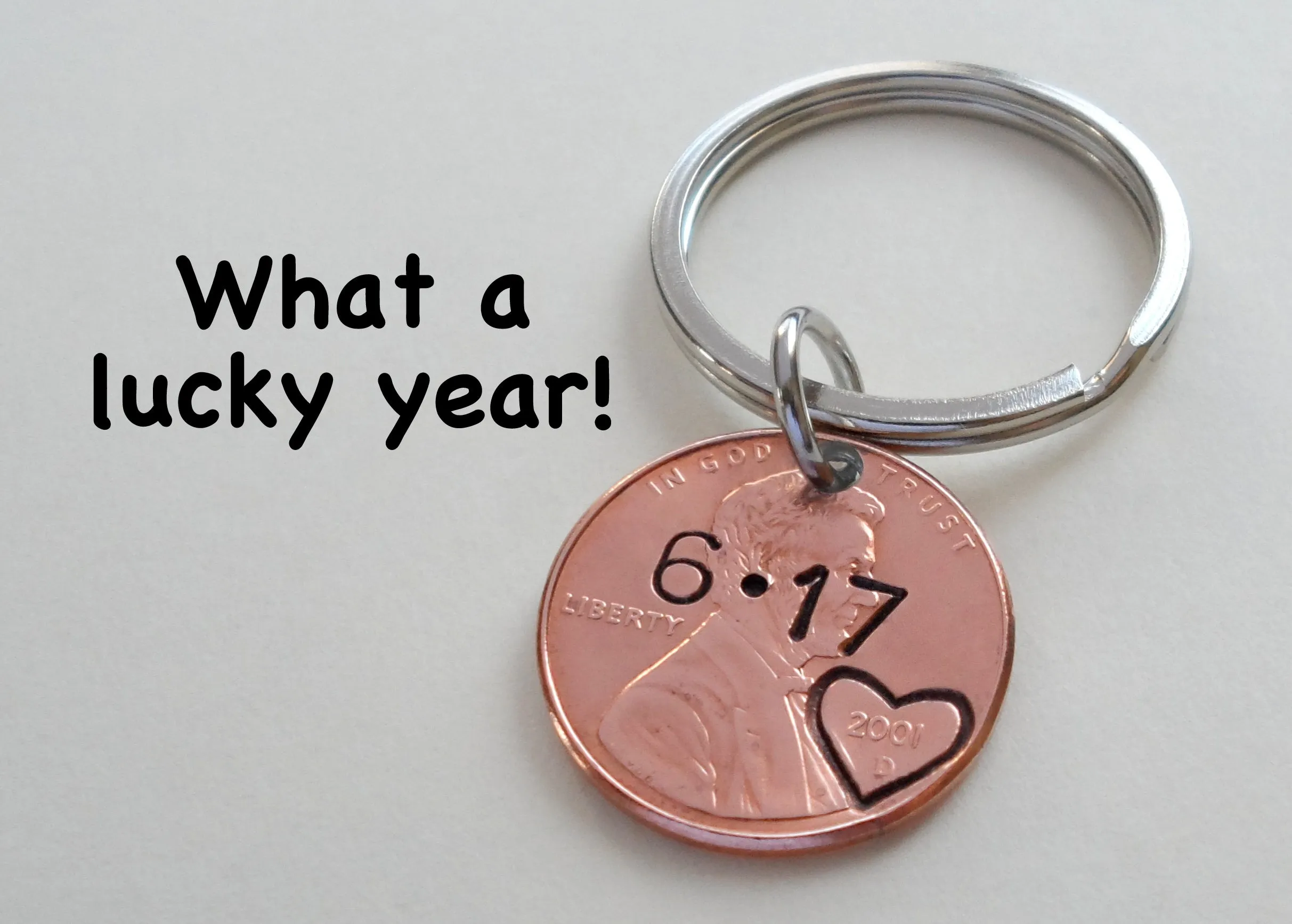 Double Keychain Set 2013 Penny Keychains with Engraved Heart Around Year; 9 Year Anniversary Gift, Couples Keychain