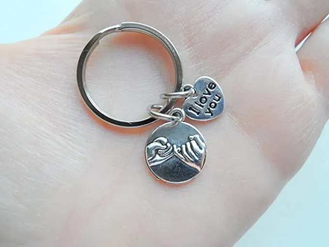 Double Keychain Set, Pinky Promise & I Love You Heart Charm Keychains, Best Friend or Couples Keychains