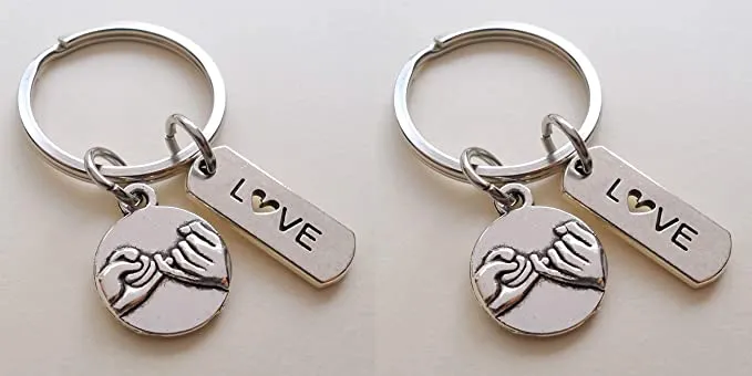 Double Keychain Set, Pinky Promise & Love Tag Charm Keychains, Best Friend Gift