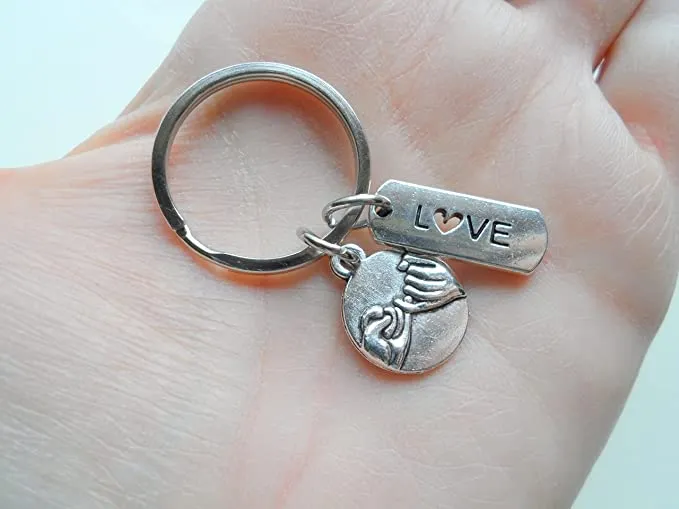 Double Keychain Set, Pinky Promise & Love Tag Charm Keychains, Best Friend Gift