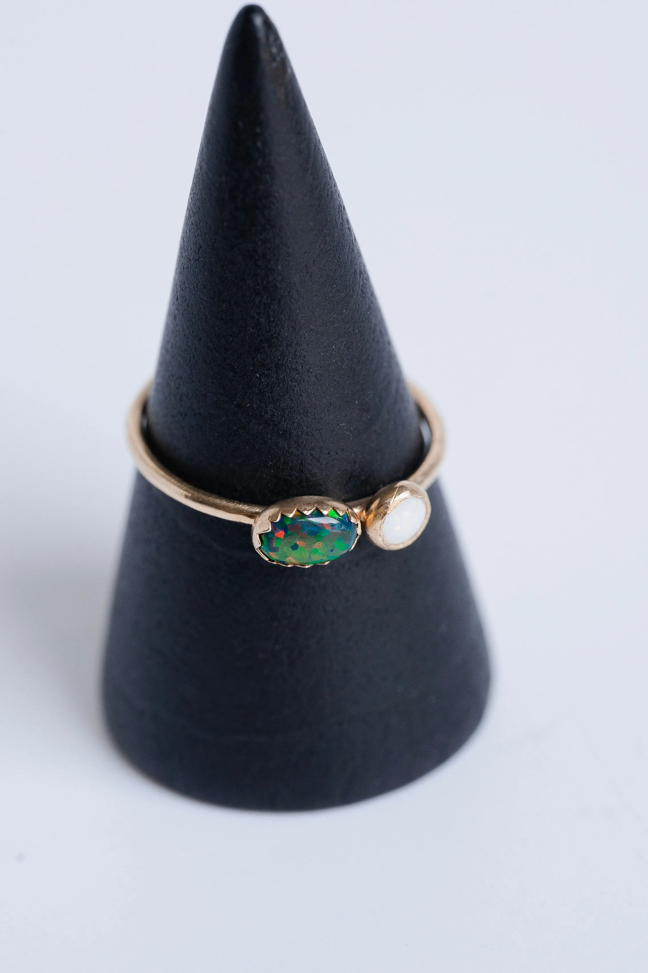 Double Opal Gemstone Stacking Ring in 14 Karat Yellow Gold