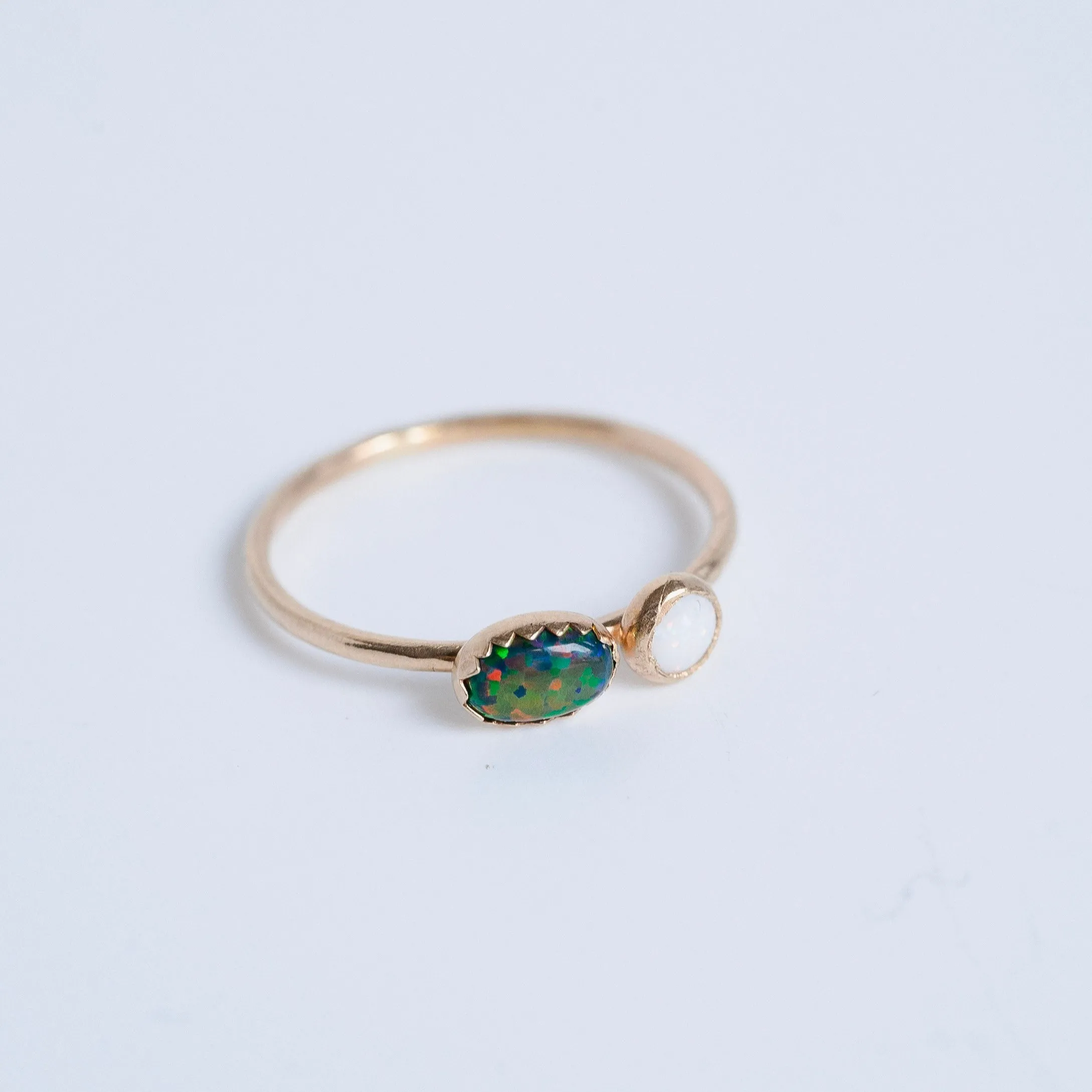 Double Opal Gemstone Stacking Ring in 14 Karat Yellow Gold