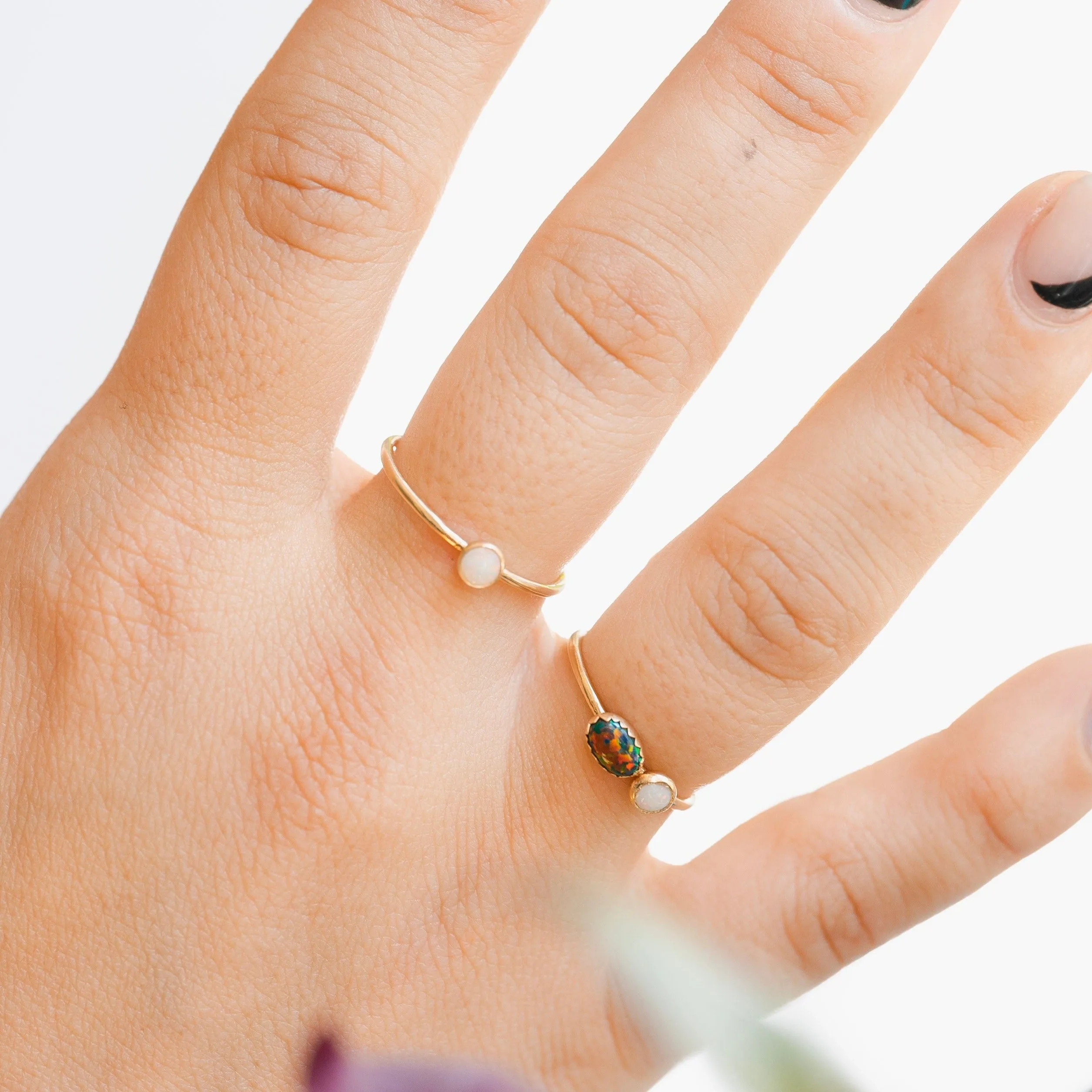 Double Opal Gemstone Stacking Ring in 14 Karat Yellow Gold