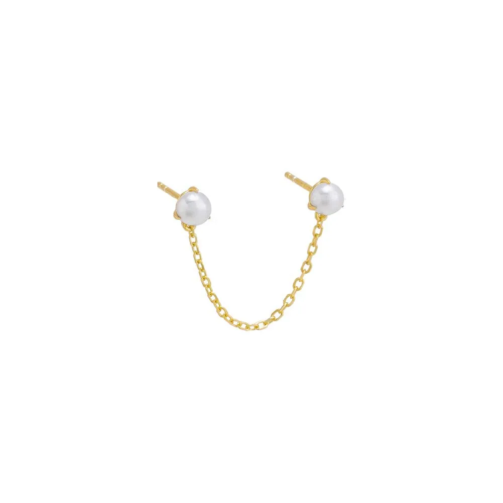 Double Pearl Chain Stud Earring