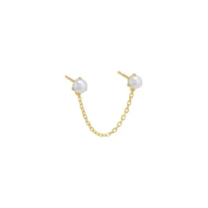 Double Pearl Chain Stud Earring