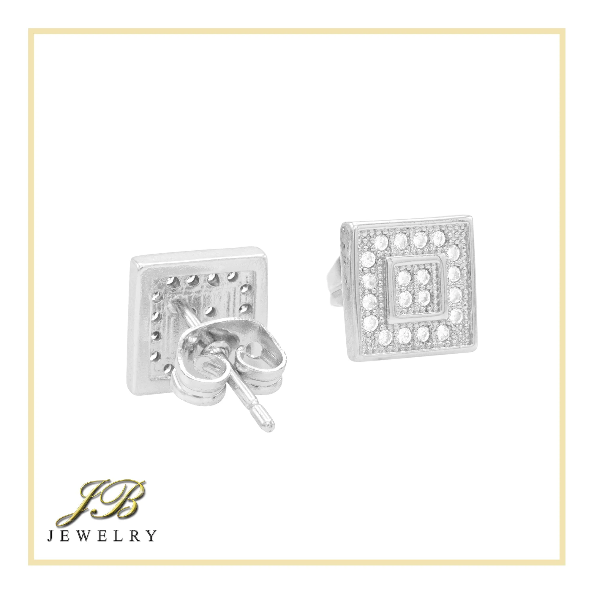 Double Square 2 Cubic Zirconia Earrings 14K Gold Filled Silver Hip Hop Studs Jewelry Women Men