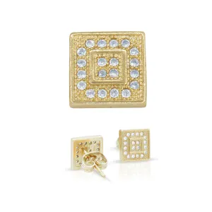Double Square 2 Cubic Zirconia Earrings 14K Gold Filled Silver Hip Hop Studs Jewelry Women Men