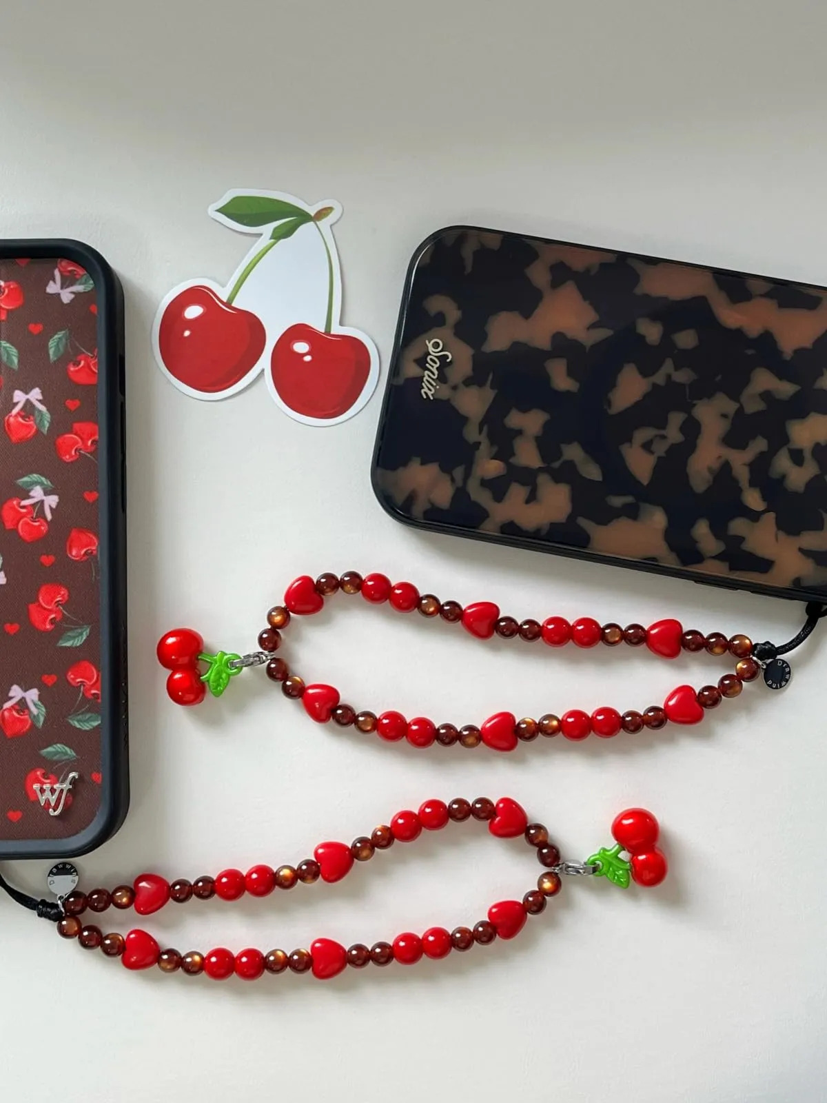 Drawwind Phone Charm Strap Universal Cell Phone Lanyard Wrist Strap Beaded Phone Chain String Handmade Phone Case Accessories for Women Girls (Sweet Cherries)