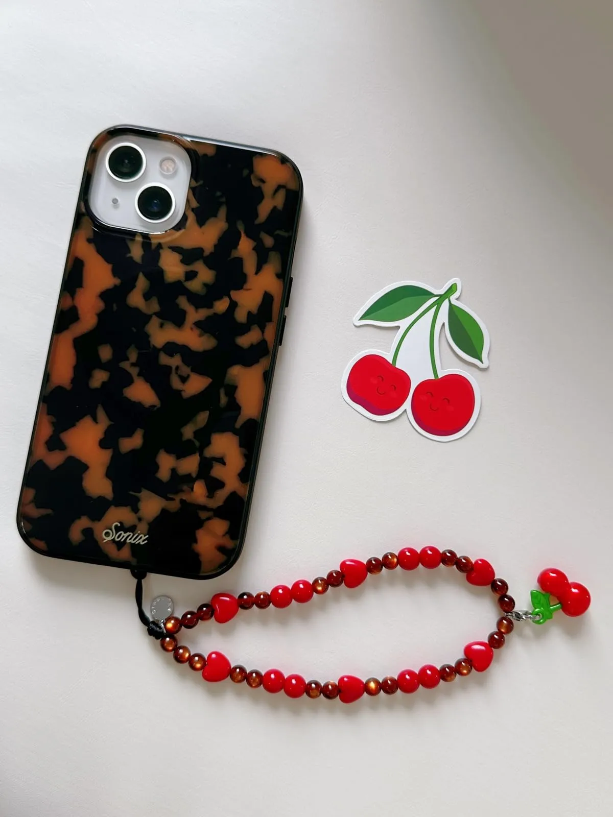 Drawwind Phone Charm Strap Universal Cell Phone Lanyard Wrist Strap Beaded Phone Chain String Handmade Phone Case Accessories for Women Girls (Sweet Cherries)