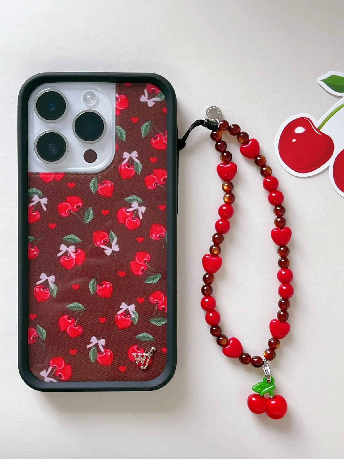 Drawwind Phone Charm Strap Universal Cell Phone Lanyard Wrist Strap Beaded Phone Chain String Handmade Phone Case Accessories for Women Girls (Sweet Cherries)