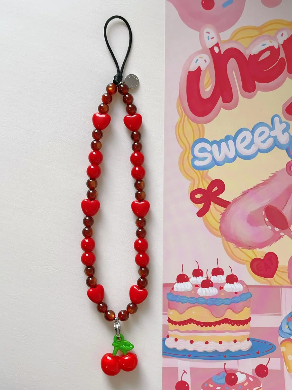 Drawwind Phone Charm Strap Universal Cell Phone Lanyard Wrist Strap Beaded Phone Chain String Handmade Phone Case Accessories for Women Girls (Sweet Cherries)