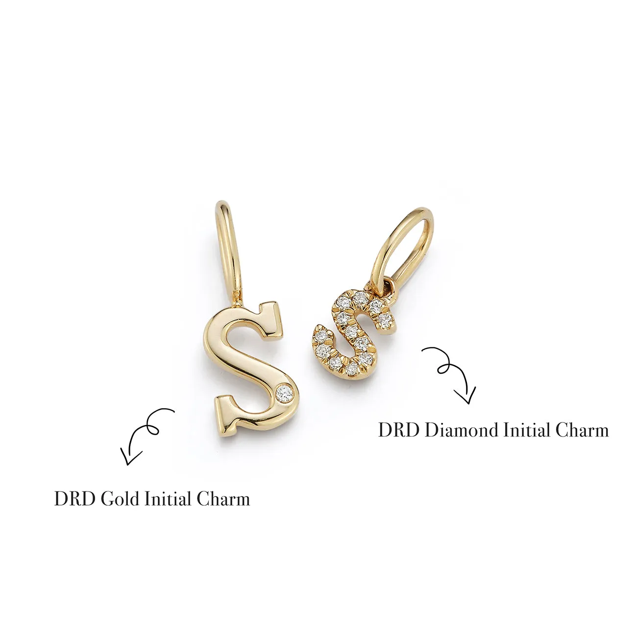 DRD Initial Charm in Yellow Gold