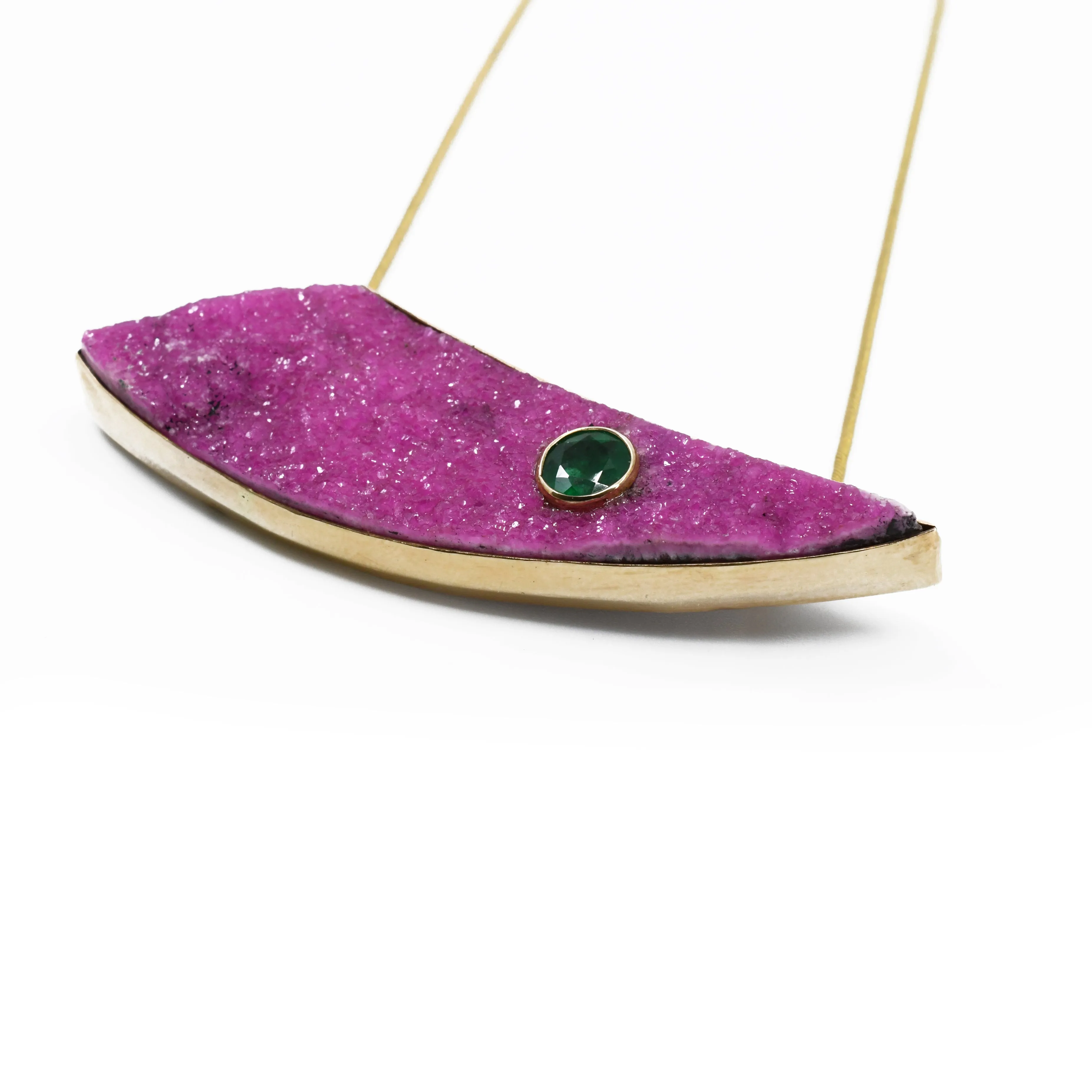 Druzy Cobalt Calcite with Emerald Handcrafted 14k  Gemstone Pendant