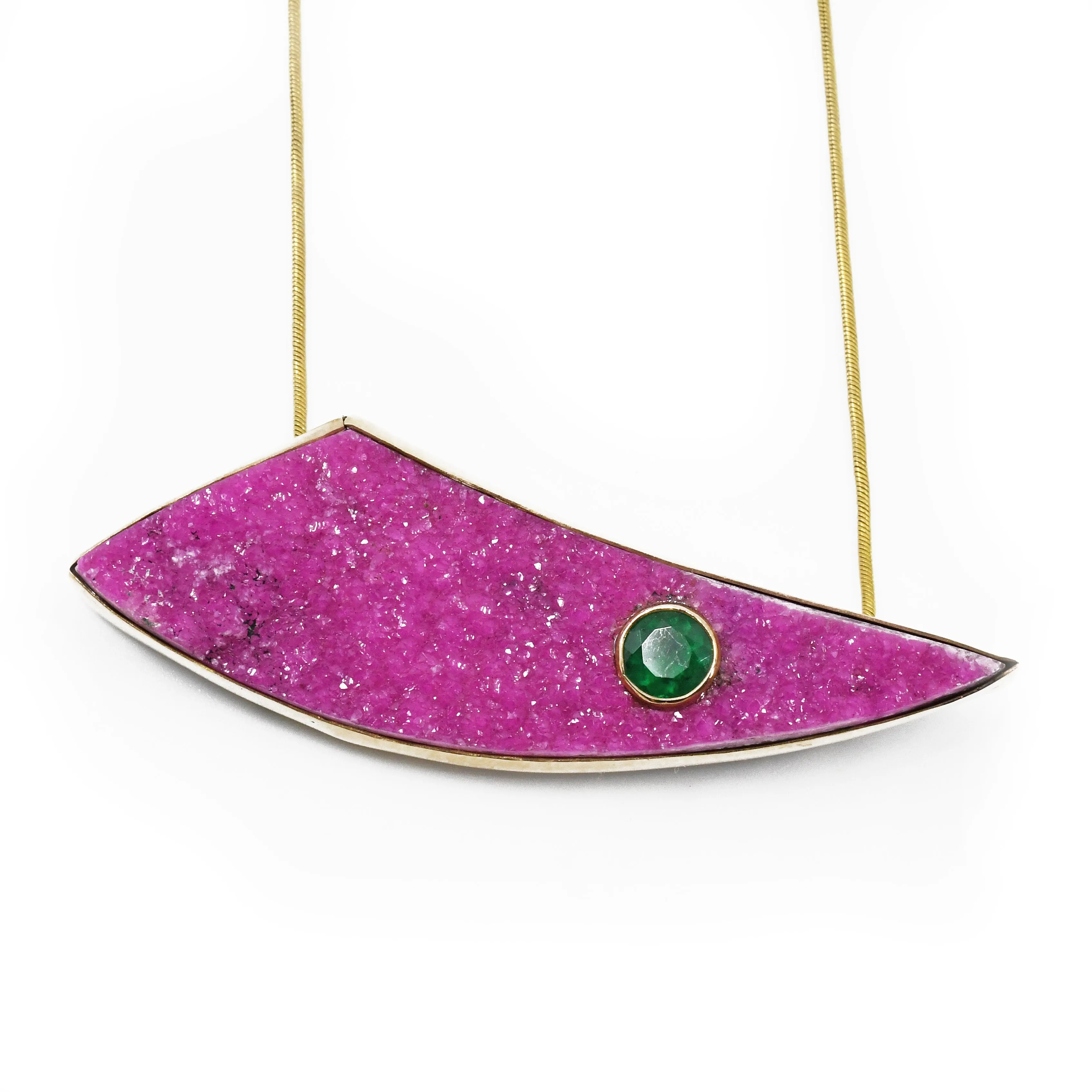 Druzy Cobalt Calcite with Emerald Handcrafted 14k  Gemstone Pendant