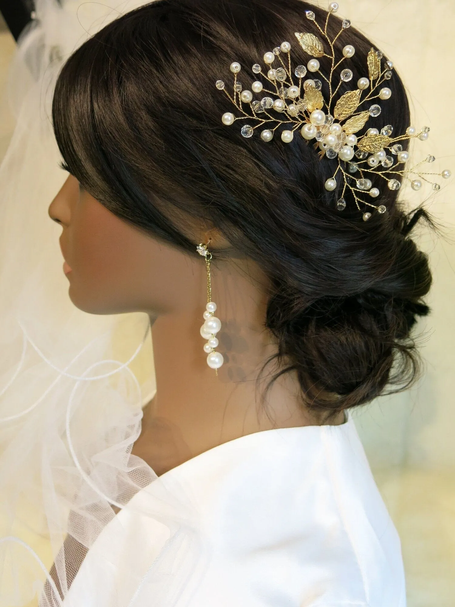 Dual Strand Pearl Earrings, S925 Silver Post Floating Pearl Earrings, 14K Gold Plated Bridal Dangle Ear Studs