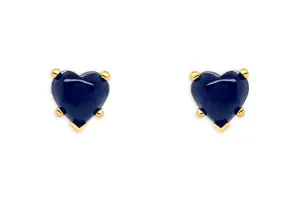Earrings 14kt Gold & Sapphires Cabochon Hearts Studs
