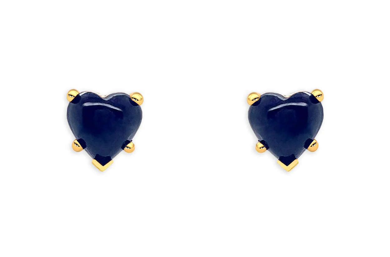 Earrings 14kt Gold & Sapphires Cabochon Hearts Studs
