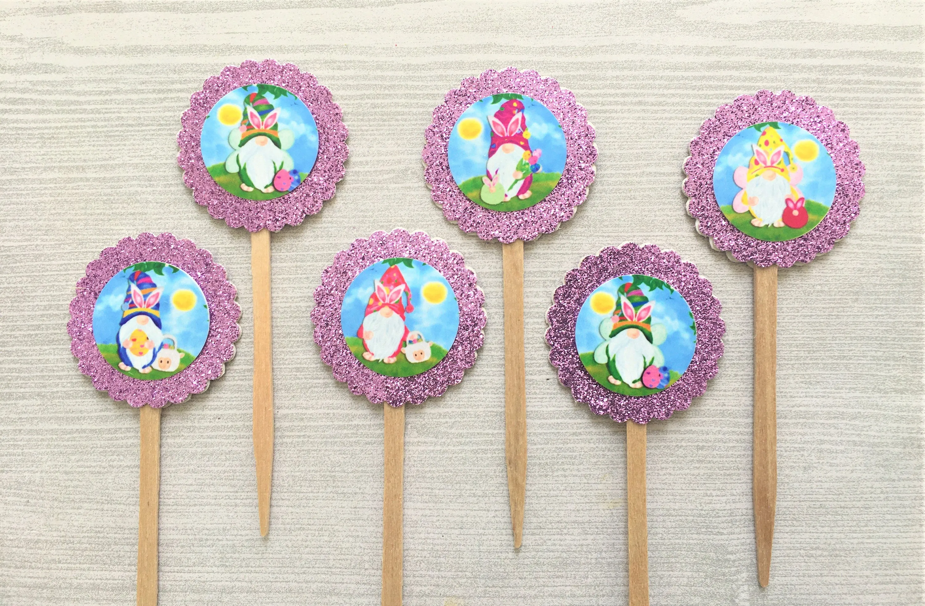 Easter Gnome Cupcake Toppers, Set of 6